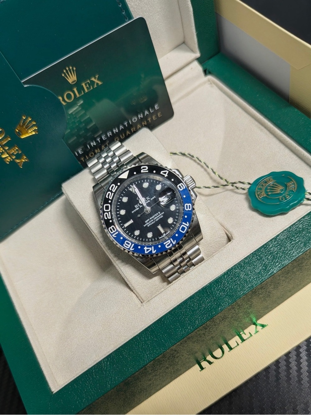 GMT-Master II Stainless Steel Watch - Black Dial with Blue/Black Bezel